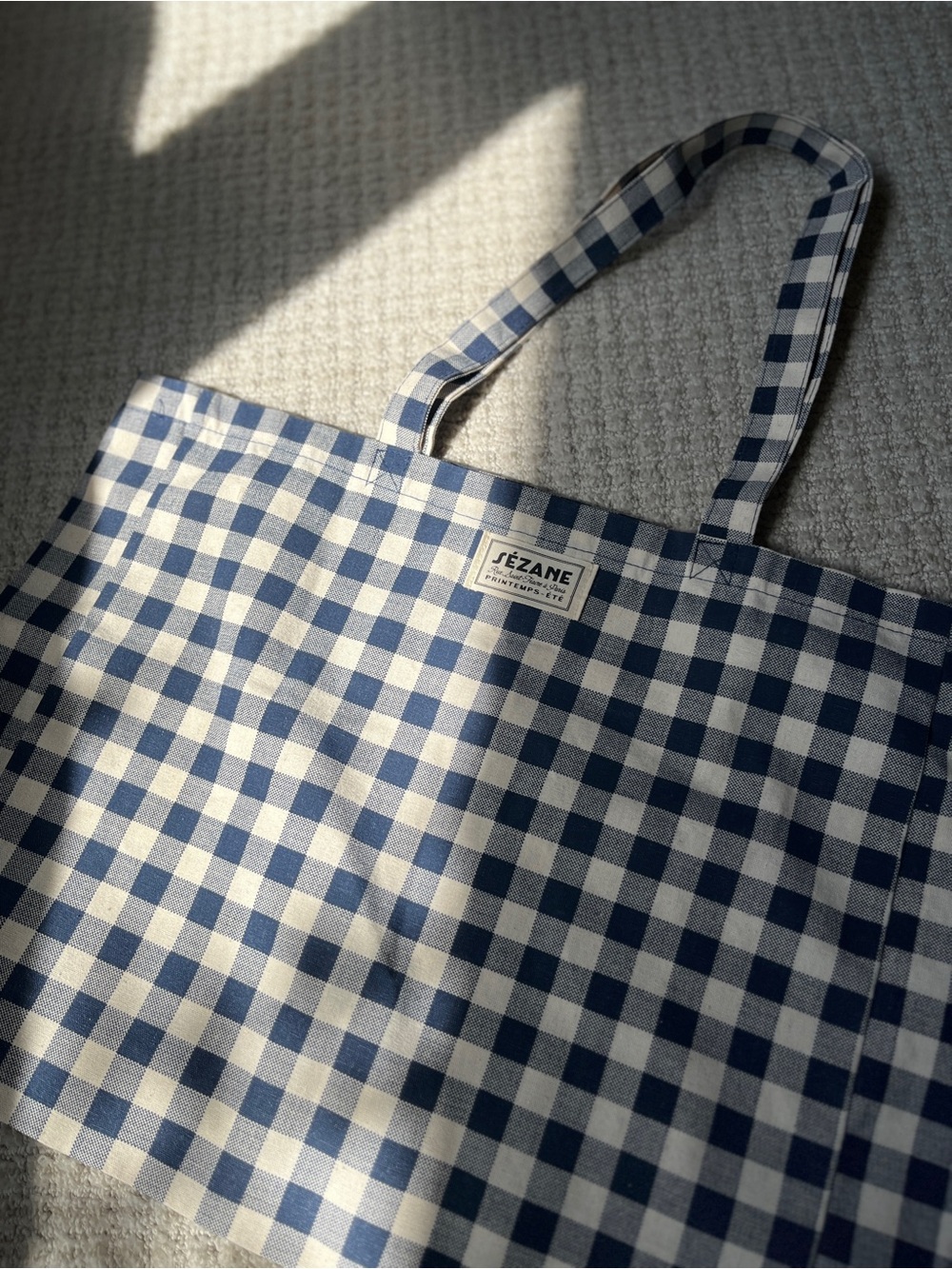 Sézane Blue and White Gingham Tote Bag